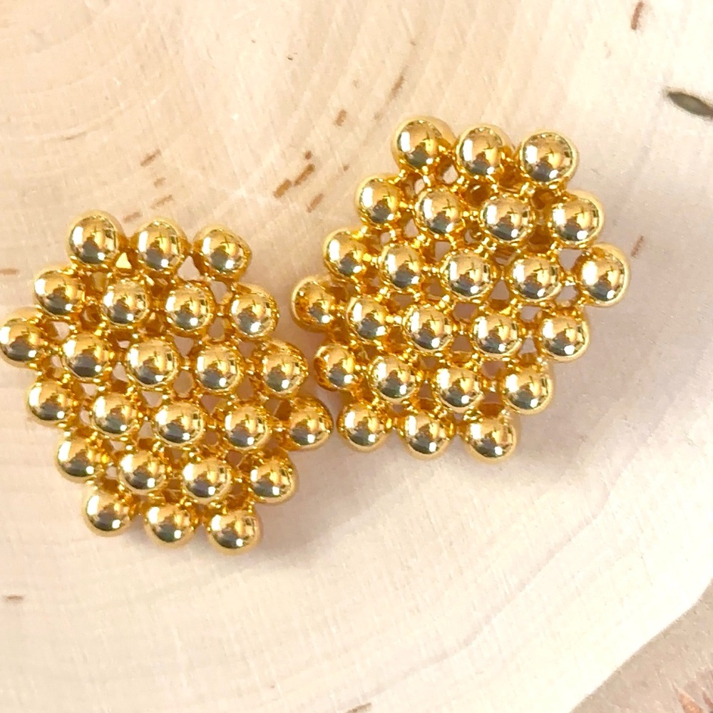 Avon Radiant Gold Honeycomb Cluster Earrings, Circa 1991
